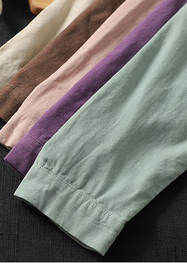 Style Lapel Pockets Spring Crane Tops Design Purple Shirt - SooLinen