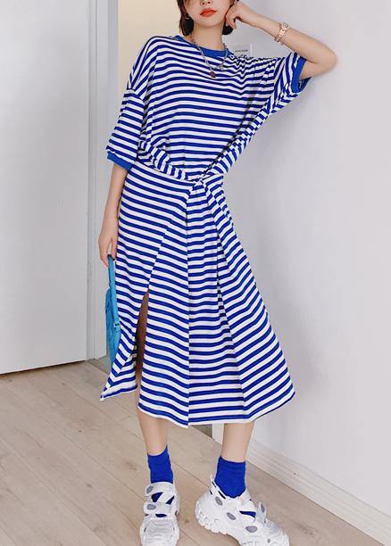 blue and white striped plus size dress