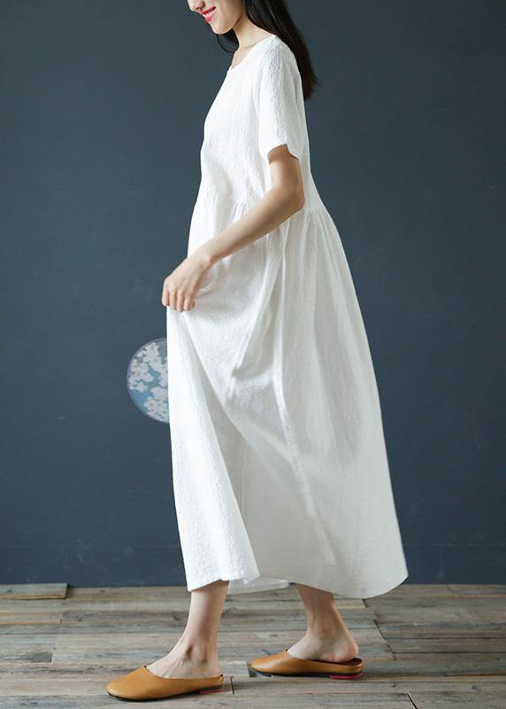 Style white linen cotton dresses o neck Jacquard Vestidos De Lino Dres ...