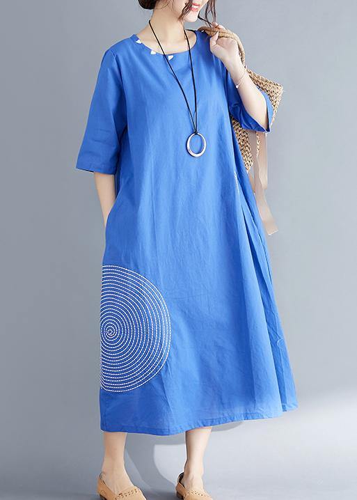 Unique blue cotton tunics for women top quality Outfits o neck embroid ...
