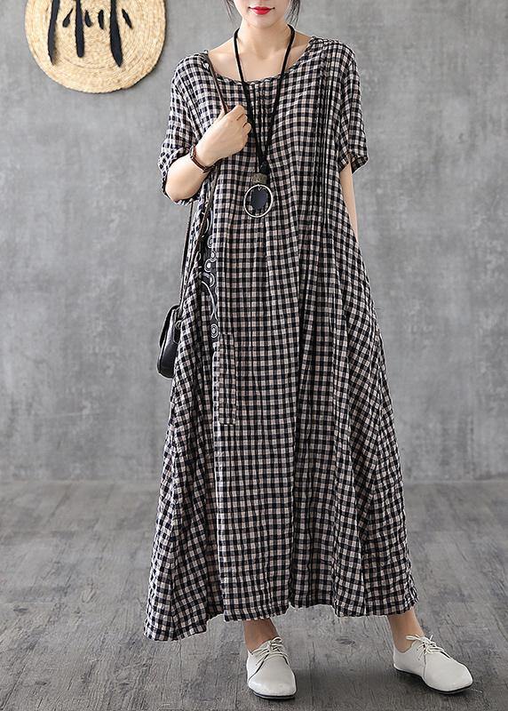 Vivid patchwork linen quilting dresses Runway black plaid Dresses ...