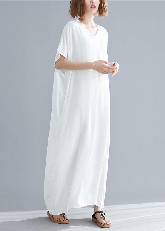 white linen v neck dress