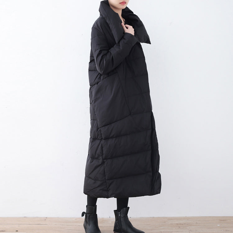 Warm black down overcoat Loose fitting down jacket New high neck overc ...