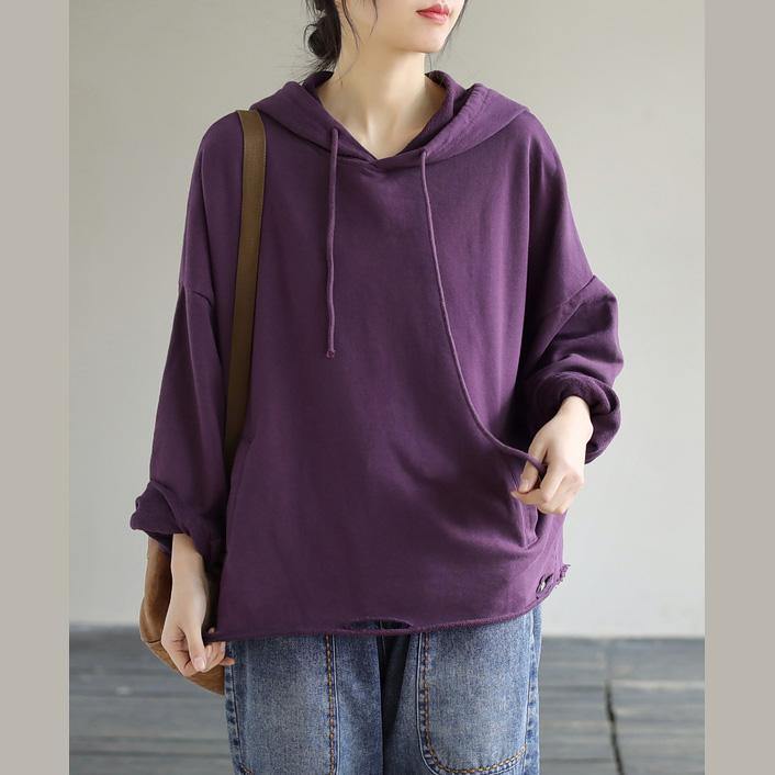 Women Hooded Hole Spring Top Silhouette Photography Purple Blouses ...