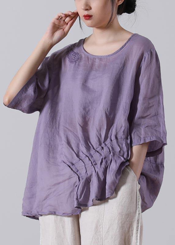 Women Light Purple asymmetrical design Cotton Linen Shirts Summer ...