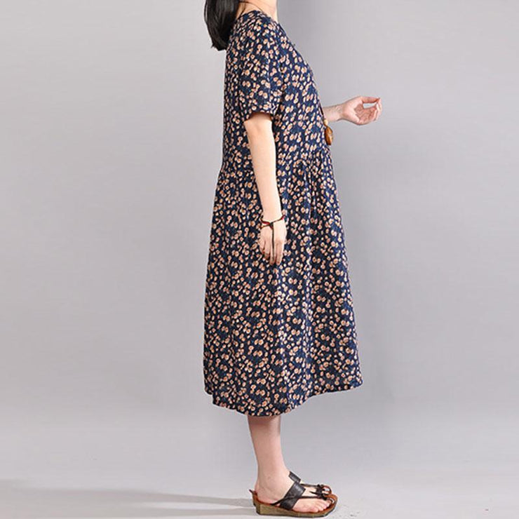 baggy long cotton dress oversized Floral Printed Dresses Summer Round ...