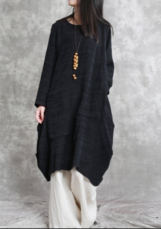 long sleeve black cotton dress