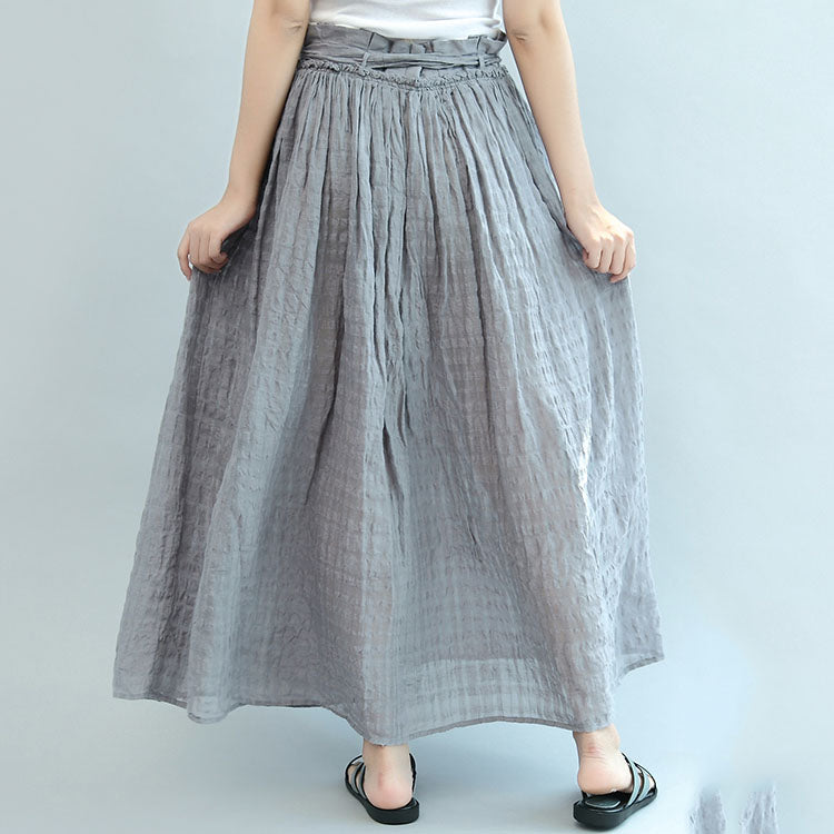 gray casual summer linen skirts plus size a line skirts elastic waist ...