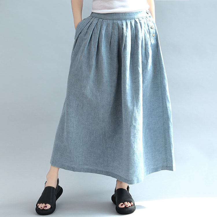 Light Blue Summer Linen Skirts Loose A Line Skirts Button Maxi Skirts