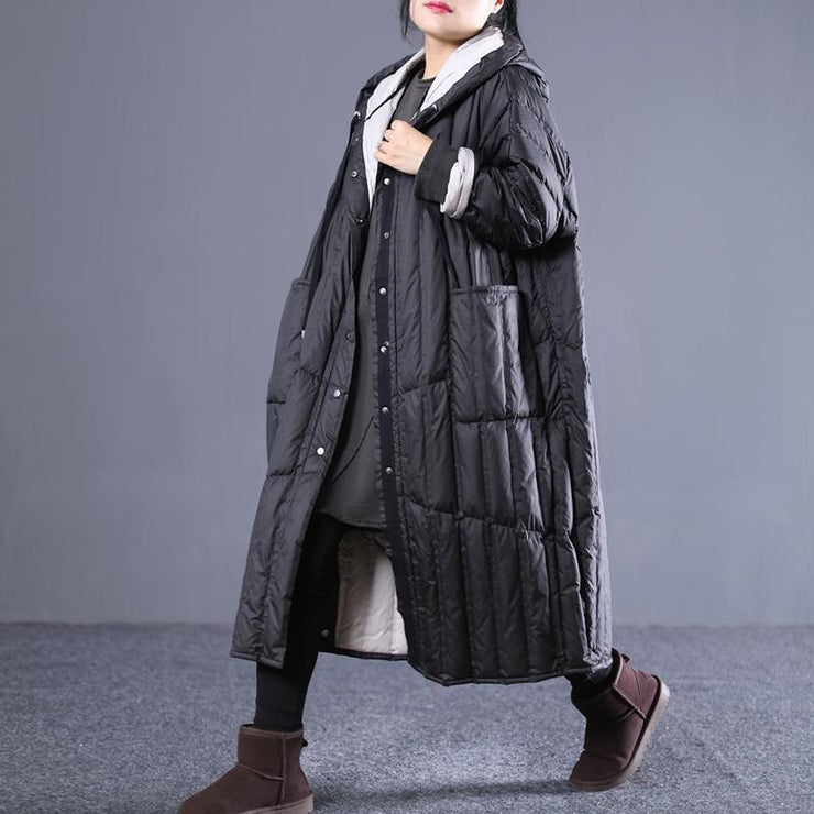 new black Outfits plus size hooded drawstring down jacket Elegant ...