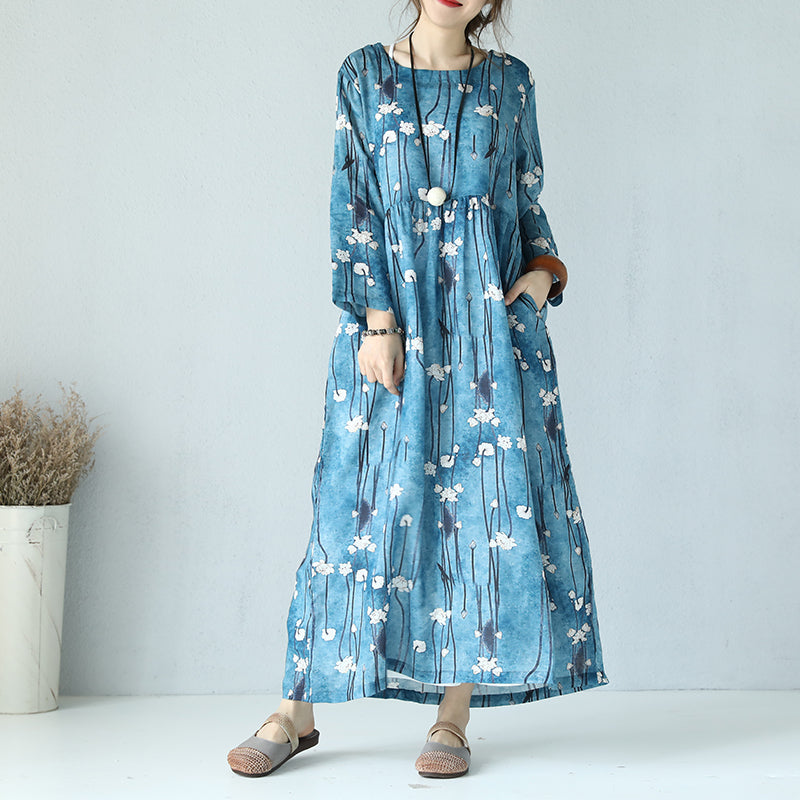maxi linen dress with sleeves