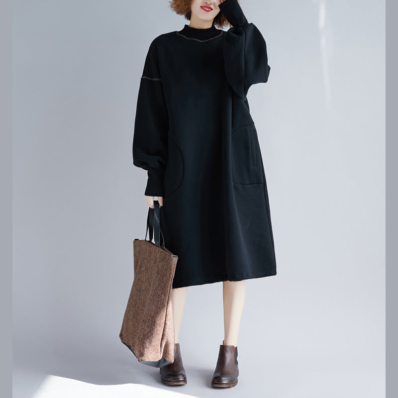 long sleeve black cotton dress