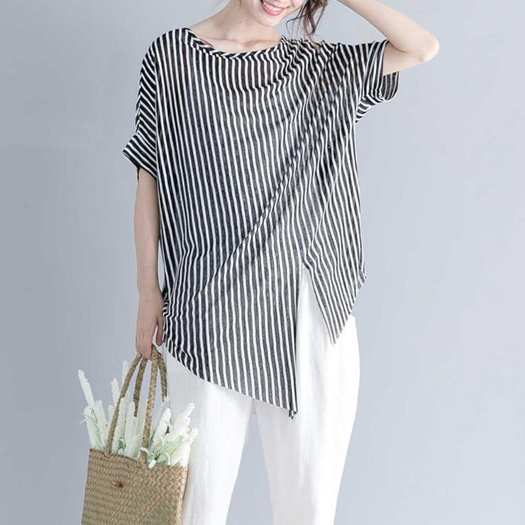 vintage striped Midi-length cotton t shirt Loose fitting traveling ...