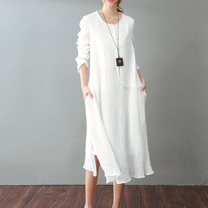 white cotton long sleeve maxi dress