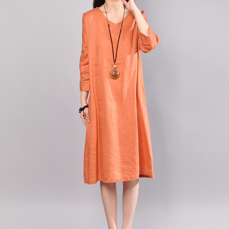 linen orange dress