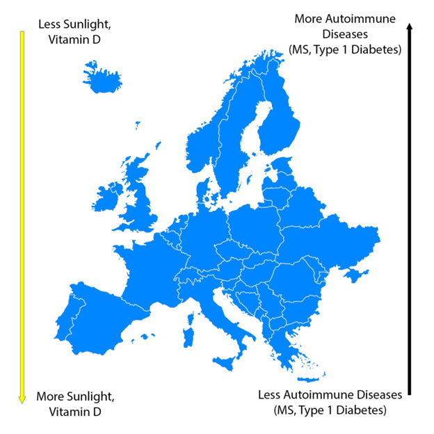 sunlight vitamin d autoimmune ms type 1 diabetes