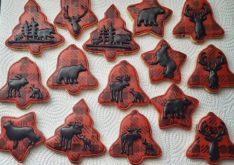 Buffalo Plaid Cookie Stencil on Winter Animal Themed Cookies