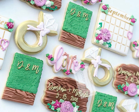 Save the Date Wedding Cookies made with 12 Month Calendar Cookie Stencil