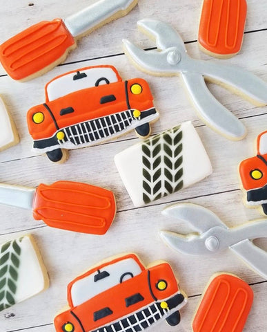 Car Cookies made with Tire Track Cookie Stencil