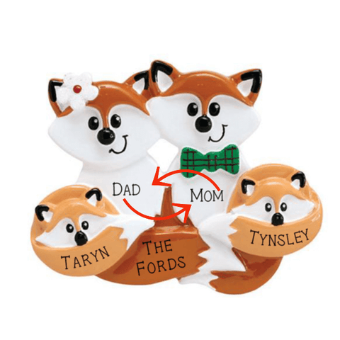 Fox Family of Four Personalized Ornament 