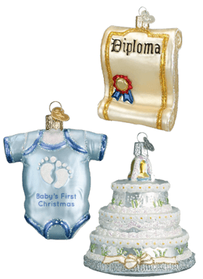 Diploma Ornament, Onesie Ornament, & Wedding Cake Ornament
