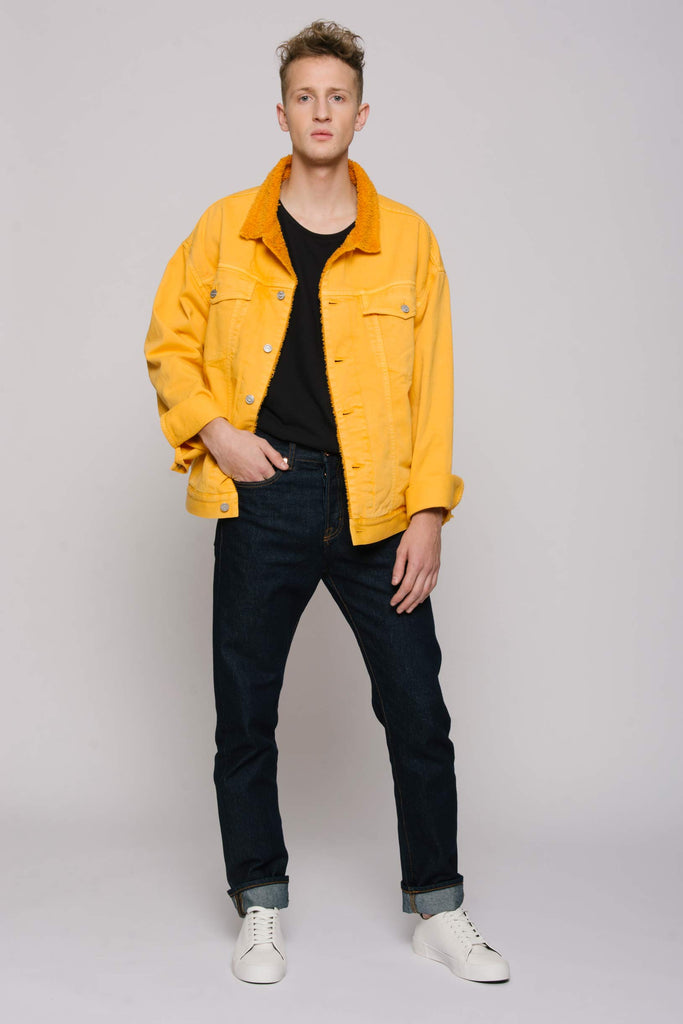 Oversized Shearling Denim Jacket - Man - Color Yellow - Size M/L – The ...