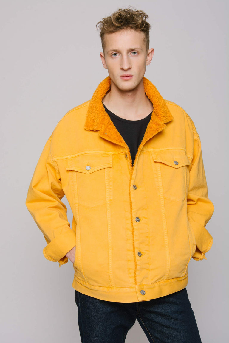 Oversized Shearling Denim Jacket Man Color Yellow Size Ml The Shearline 