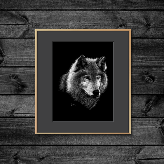 Scratchboard Wolf III | Large Metal Wall Art Print | Great Big Canvas