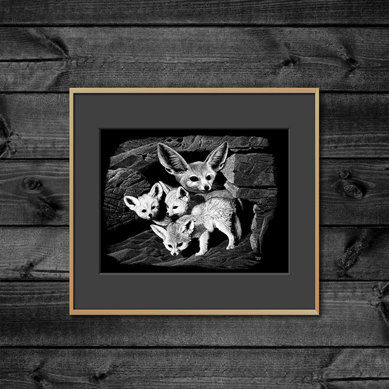 Beautiful, affordable scratchboard art print- Fox