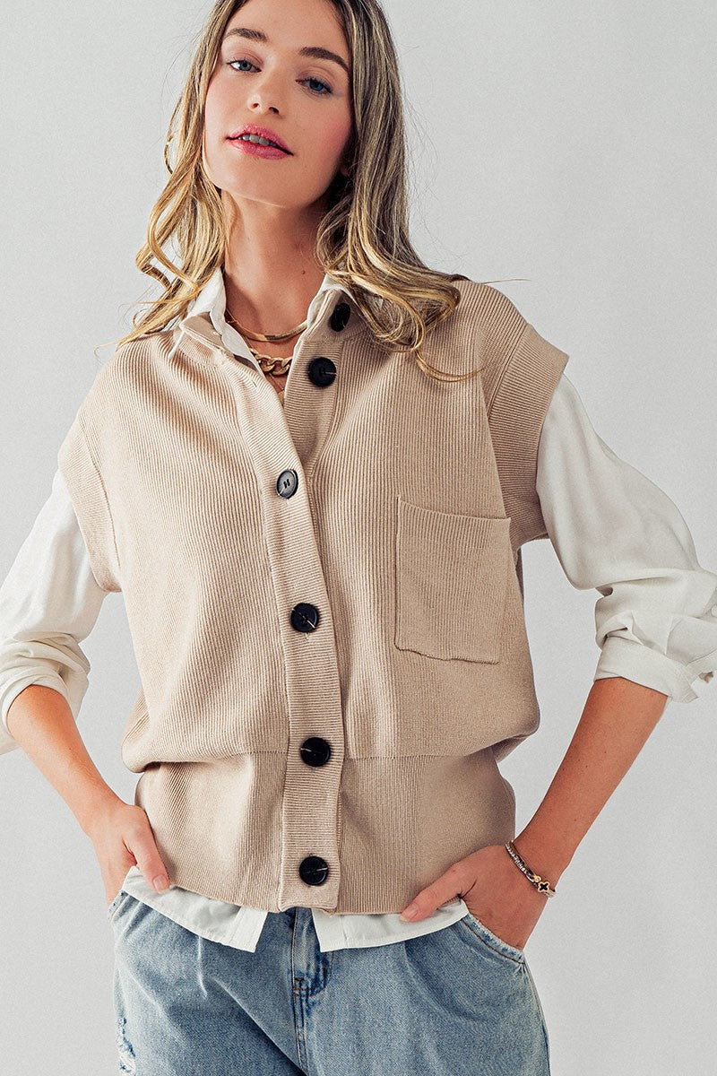 The Audrey Reversible Puffer Vest, Brown + Cream