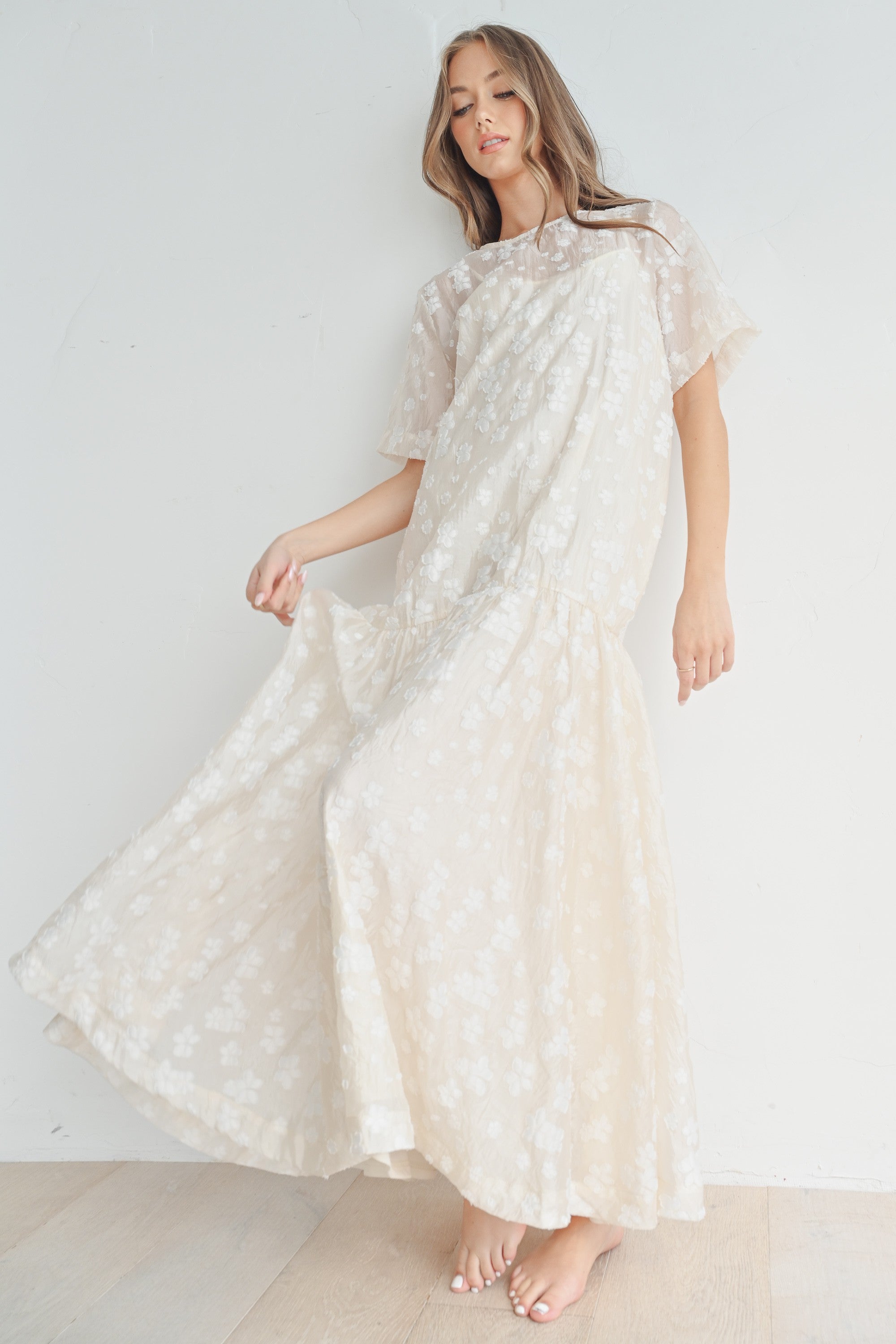 The Wren Eyelet Floral Lace Maxi Dress | White 