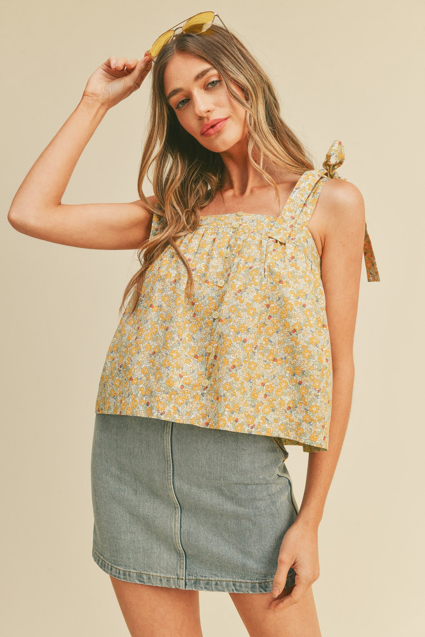 The Taylor Smocked Tank Top | Lime Floral 