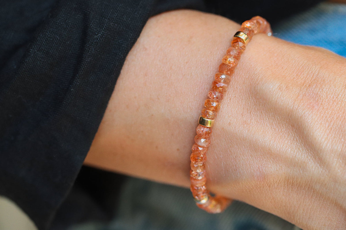 Amber Butter Stretch Bracelet Mixed With Sunstone, Moonstone and