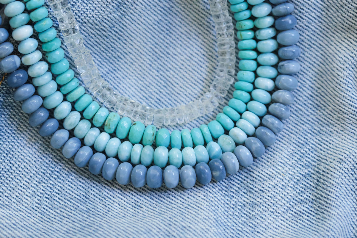 72.30 Crts Natural Welo Dyed Blue Faceted Opal Beads Necklace 239