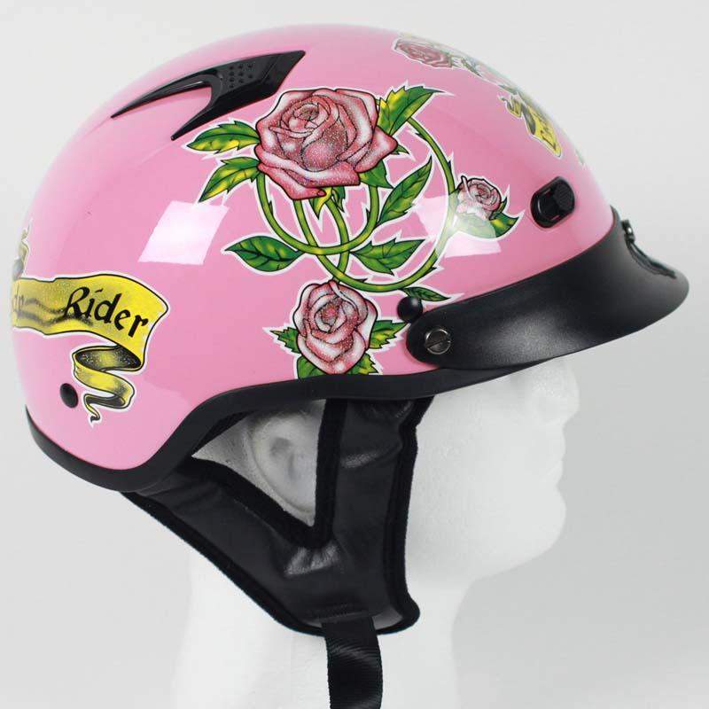 DOT Pink Lady Rider Motorcycle Shorty Helmet / SKU GRL-1VPR-HI – Ghost