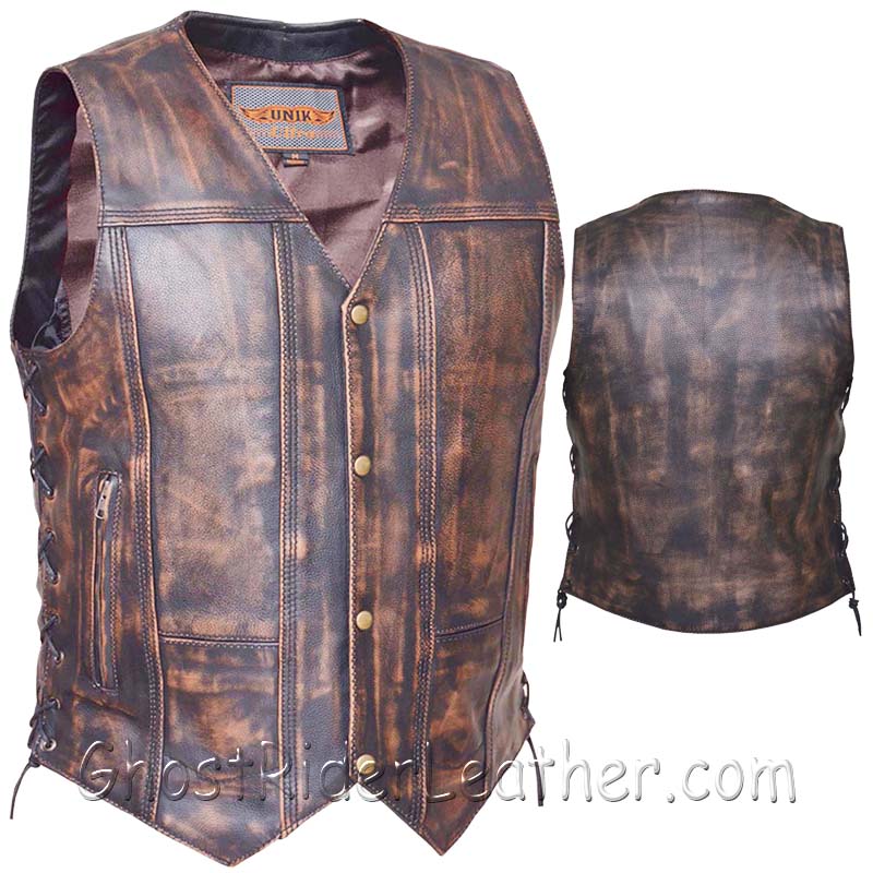 Mens Concealed Carry Nevada Brown 10 Pocket Naked Leather Vest - SKU G ...