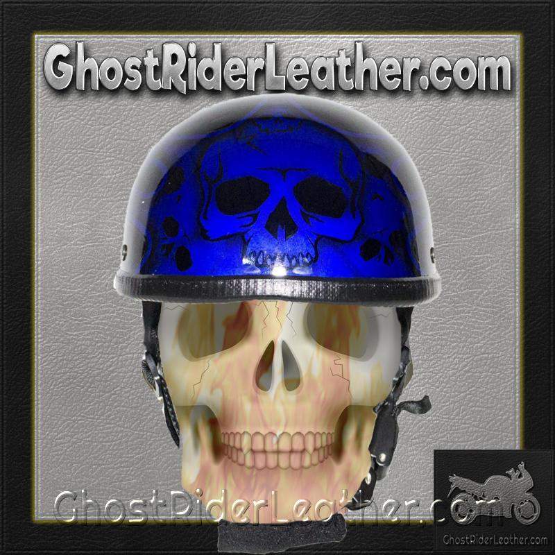 Blue Burning Skull Novelty Motorcycle Helmet / SKU GRL-H401-D4-BLUE-DL