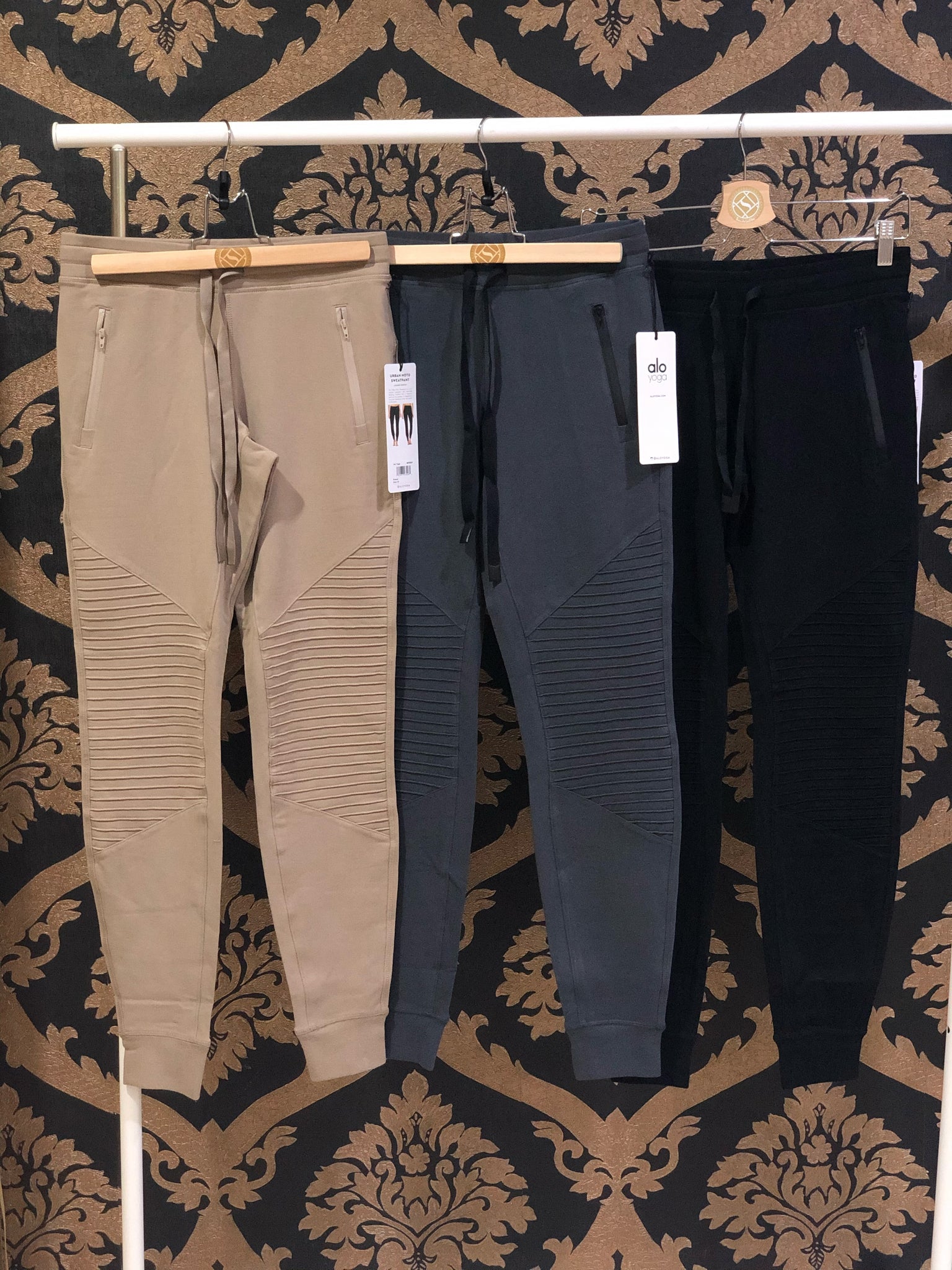 alo urban moto sweatpants gravel