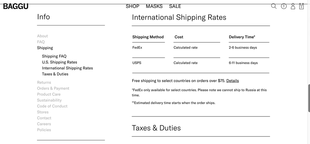 baggu international shipping info
