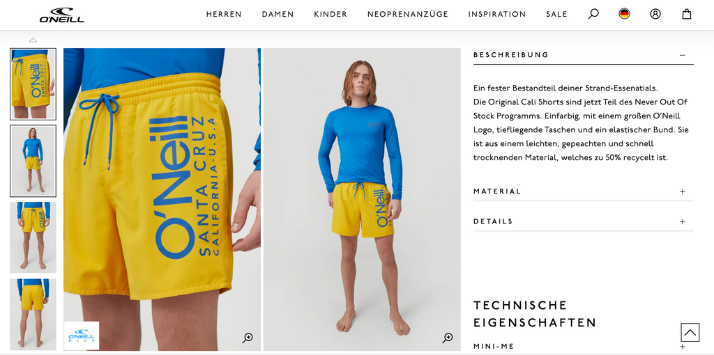 O Neill surf shorts Germany localization