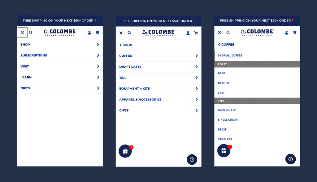 La Colombe mobile navigation