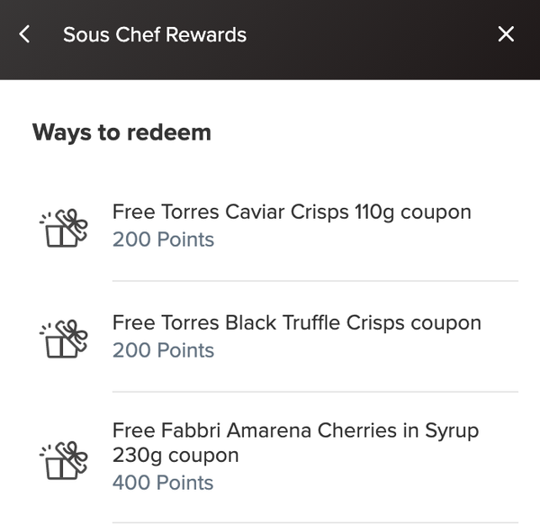 Sous Chef points based loyalty program example