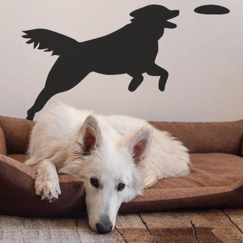dog and frisbee silhouette wall decal