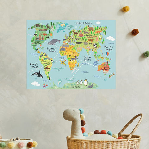 world map classroom wall decal