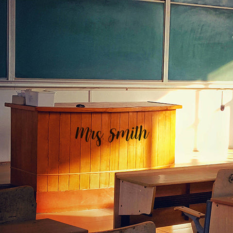 Classroom decal on teacher desk 