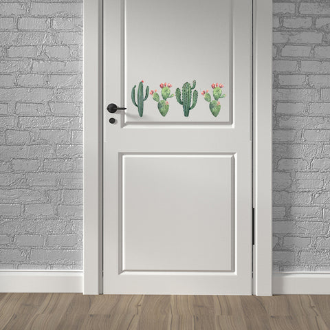 Wooden door with cactus decal stickers