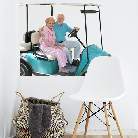 Senior Couple in Golf Cart Decal
