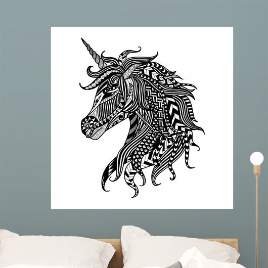 Drawing Unicorn Zentangle Style Wall Decal - WallMonkeys.com