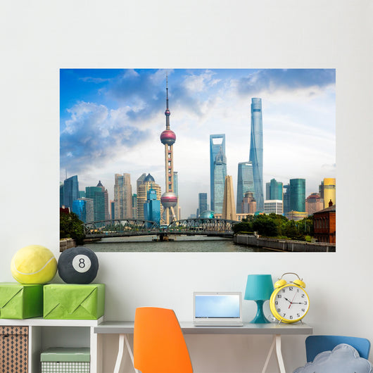 Shanghai Skyline With Historical Wall Mural Wallmonkeys Com