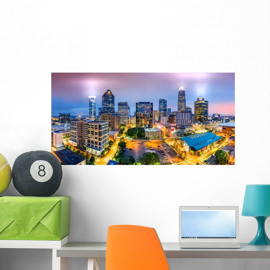 Aerial Charlotte Nc Evening Skyline Wall Decal Wallmonkeys Com